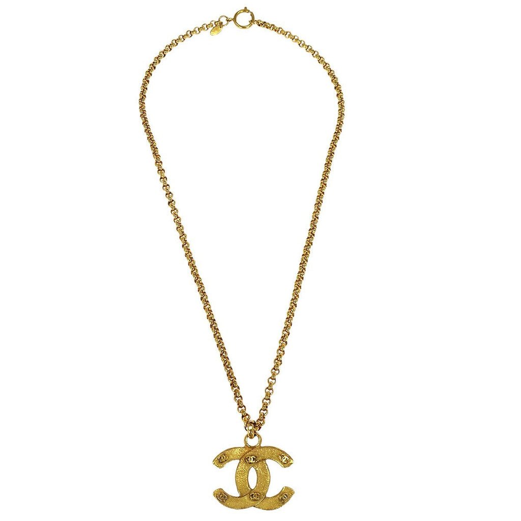 Chanel Vintage Cc Pendent Necklace Plated Metal Gold Gold_Plated Necklace Jewelry (Pre-Owned)