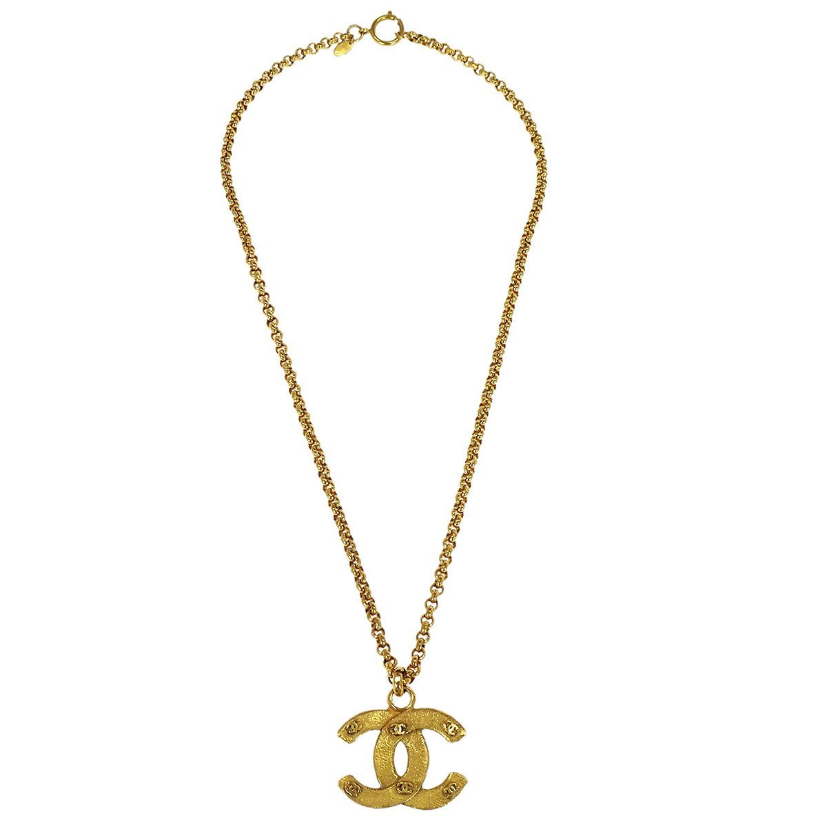 Chanel Vintage Cc Pendent Necklace Plated Metal Gold Gold_Plated Necklace Jewelry (Pre-Owned)