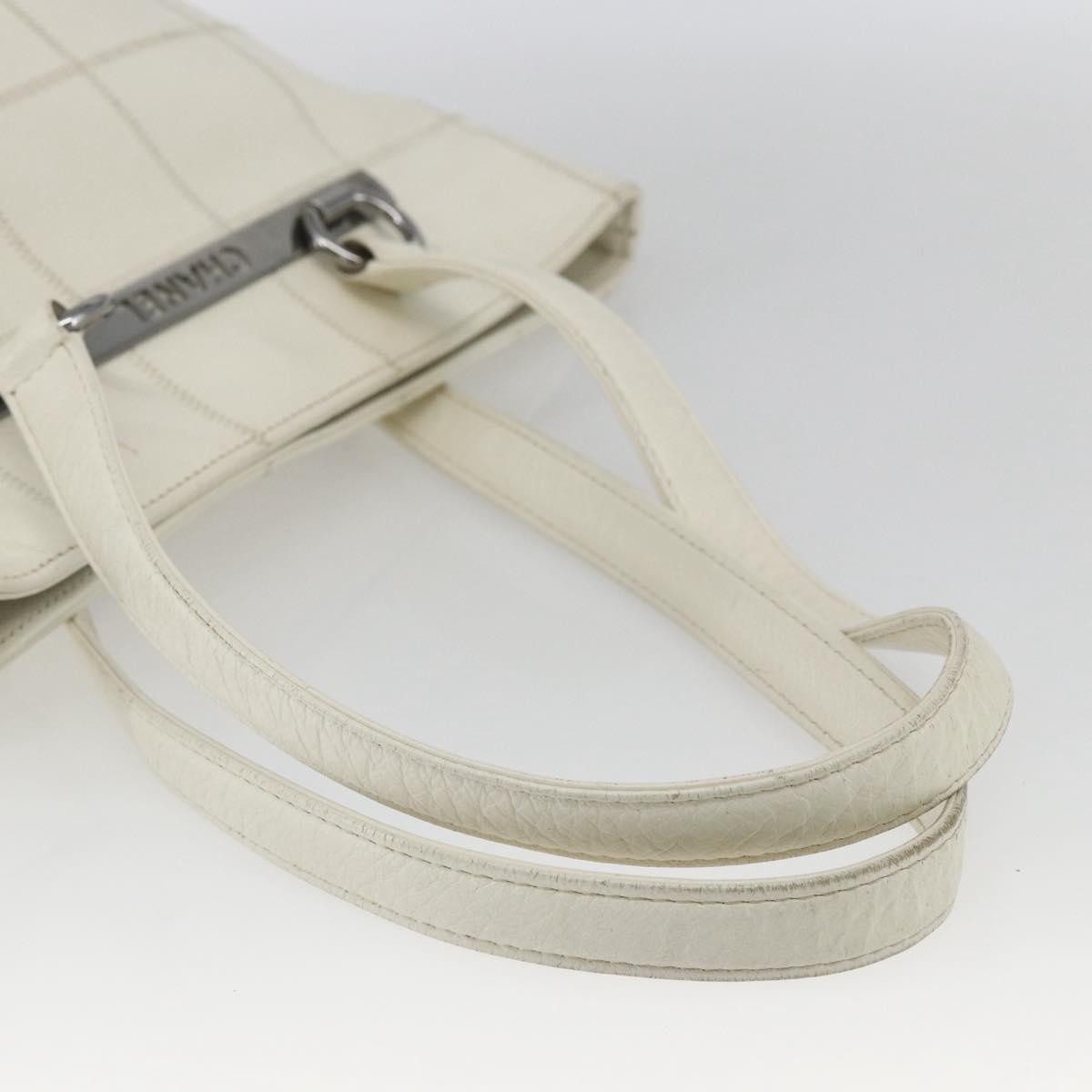 Chanel Square Stitch Tote Quilted Leather White Leather Tote Bag Bag (Pre-Owned)