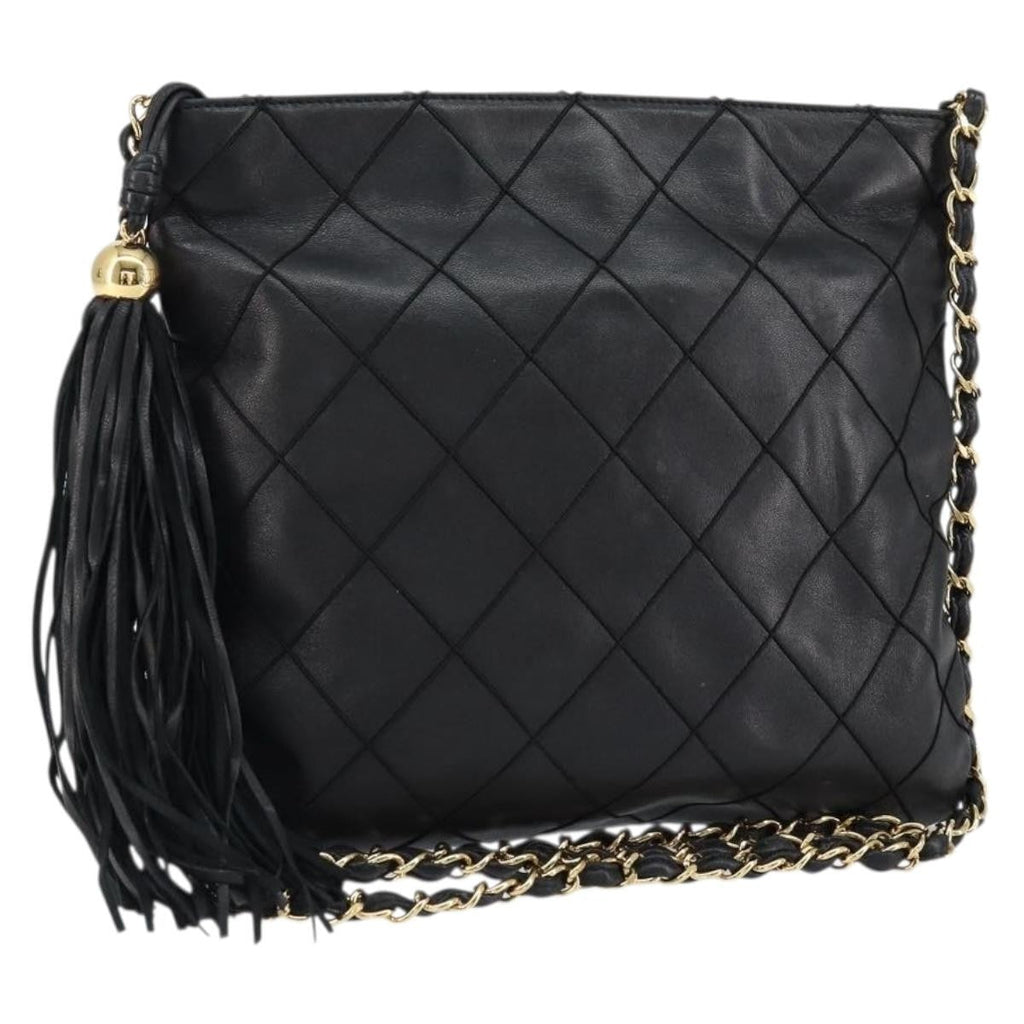 Chanel Vintage Shoulder Bag Leather Black Leather Shoulder Bag Bag (Pre-Owned)