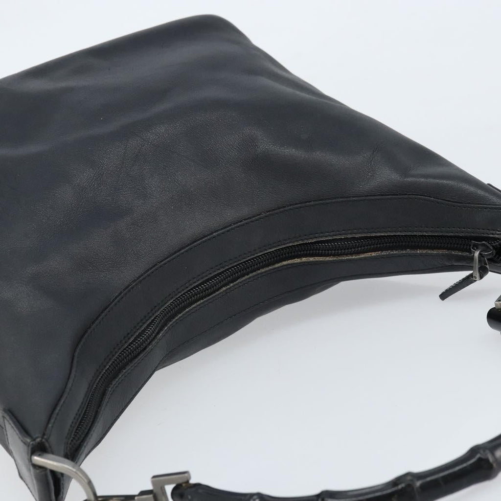 Gucci Vintage Bamboo Hobo Leather Black Leather Handbag (Pre-Owned)