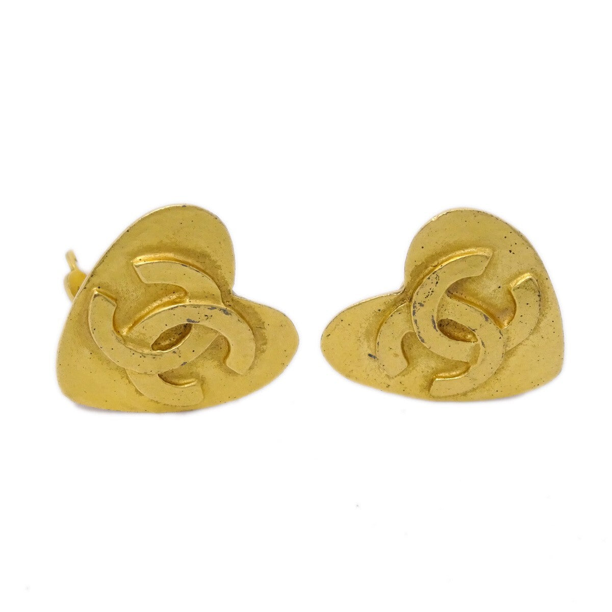 Chanel Vintage Cc Heart Clip-On Earrings Metal Gold Gold_Plated Earrings Jewelry (Pre-Owned)