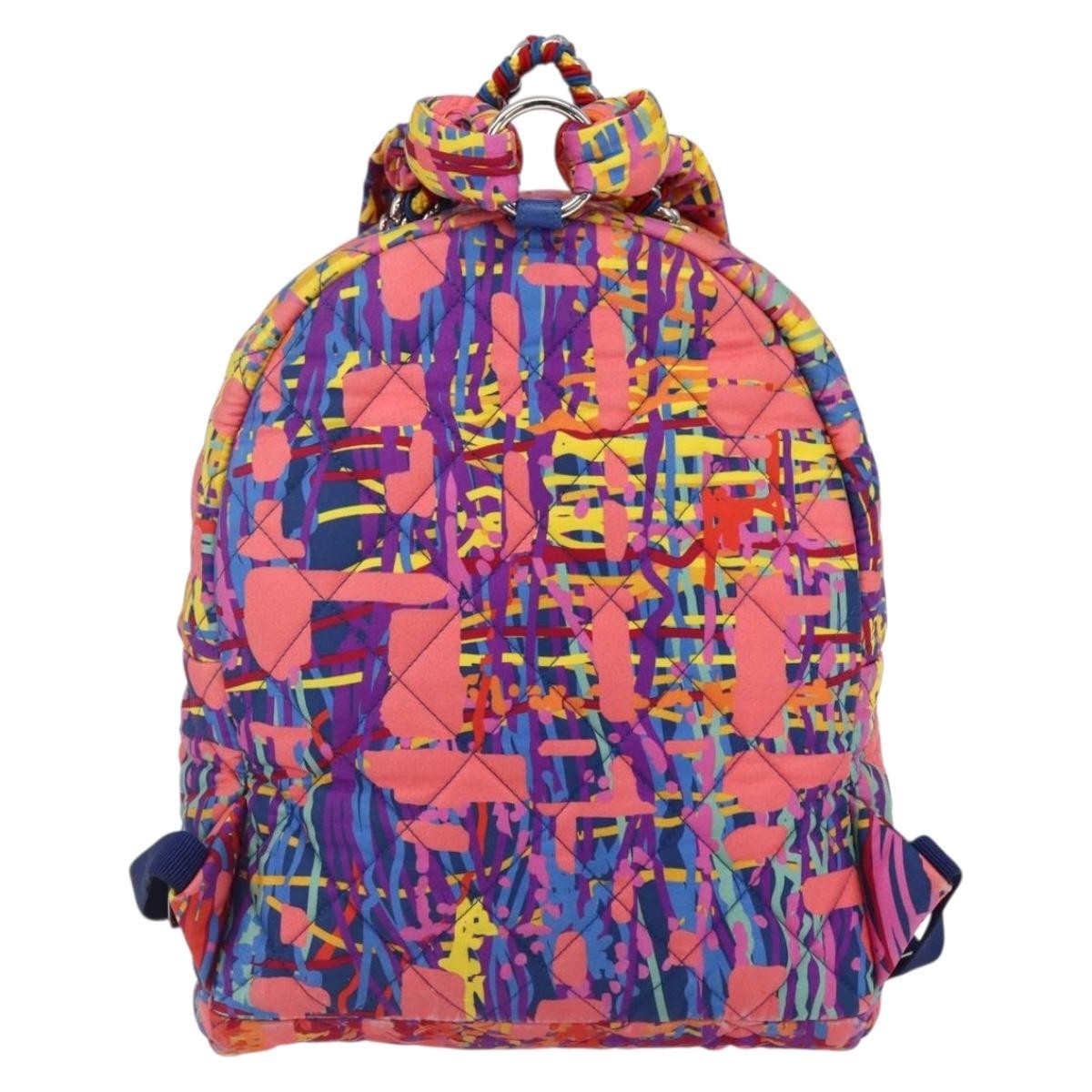 Chanel Cc Pocket Backpack Quilted Printed Foulard Multicolour Nylon Backpack Bag (Pre-Owned)