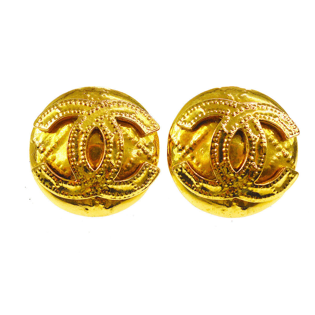 Chanel Cc Button Clip-On Earrings Metal Gold Gold_Plated Earrings Jewelry (Pre-Owned)