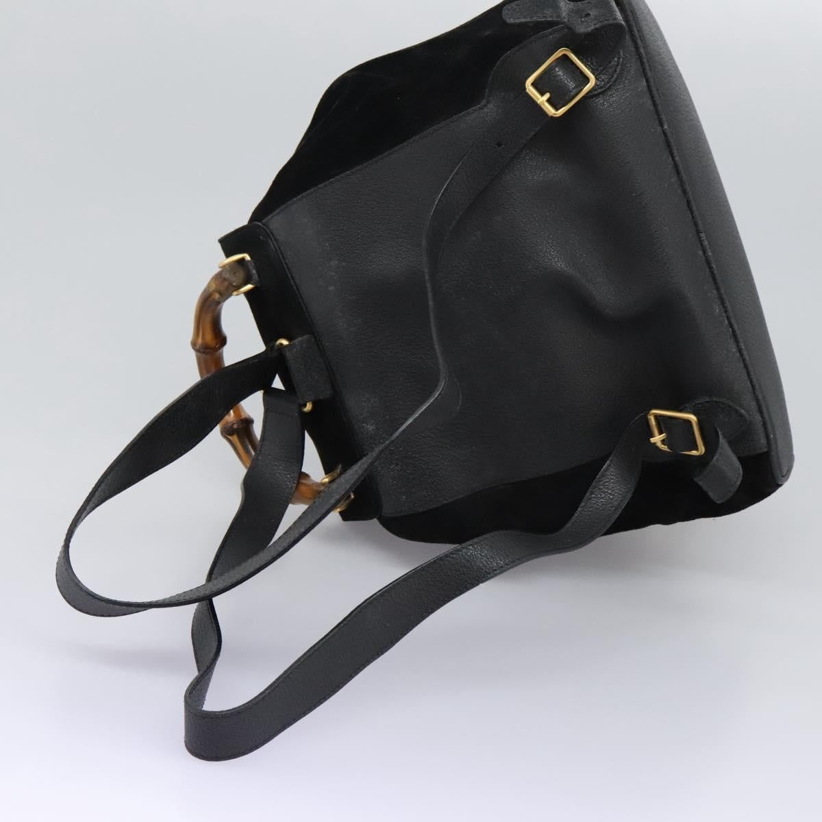 Gucci Vintage Bamboo Backpack Suede And Leather Black Suede Backpack Bag (Pre-Owned)