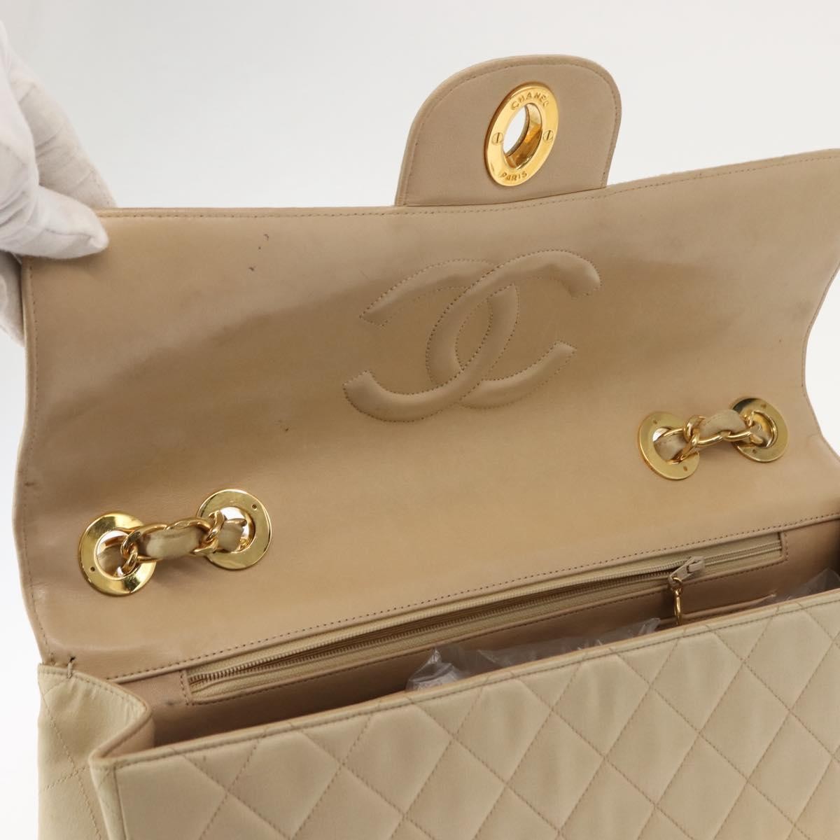 Chanel Vintage Classic Single Flap Bag Silk Beige Satin Shoulder Bag Bag (Pre-Owned)