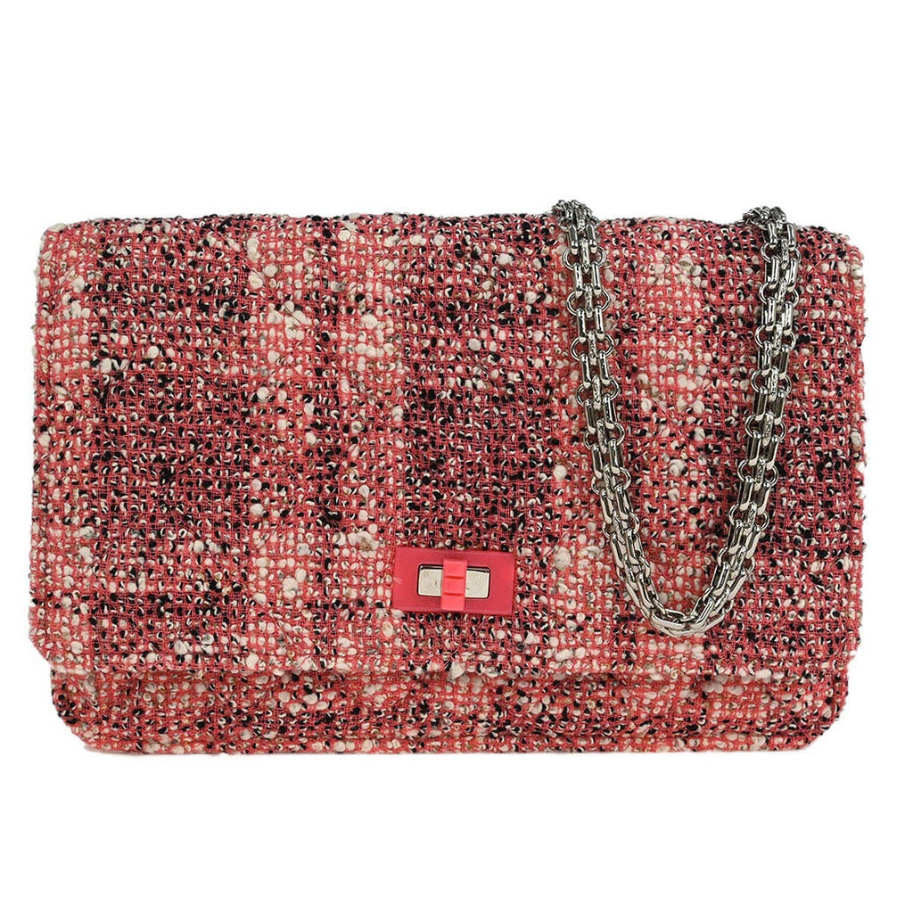 Chanel Reissue 2.55 Flap Bag Quilted Tweed With Resin Detail Pink Tweed Clutche & Pouche Bag (Pre-Owned)