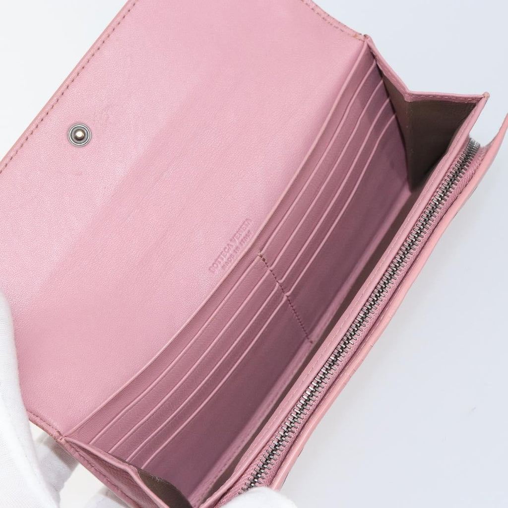 Bottega Veneta Intrecciato Long Zip  Wallet Leather Pink Leather Wallets Accessory (Pre-Owned)