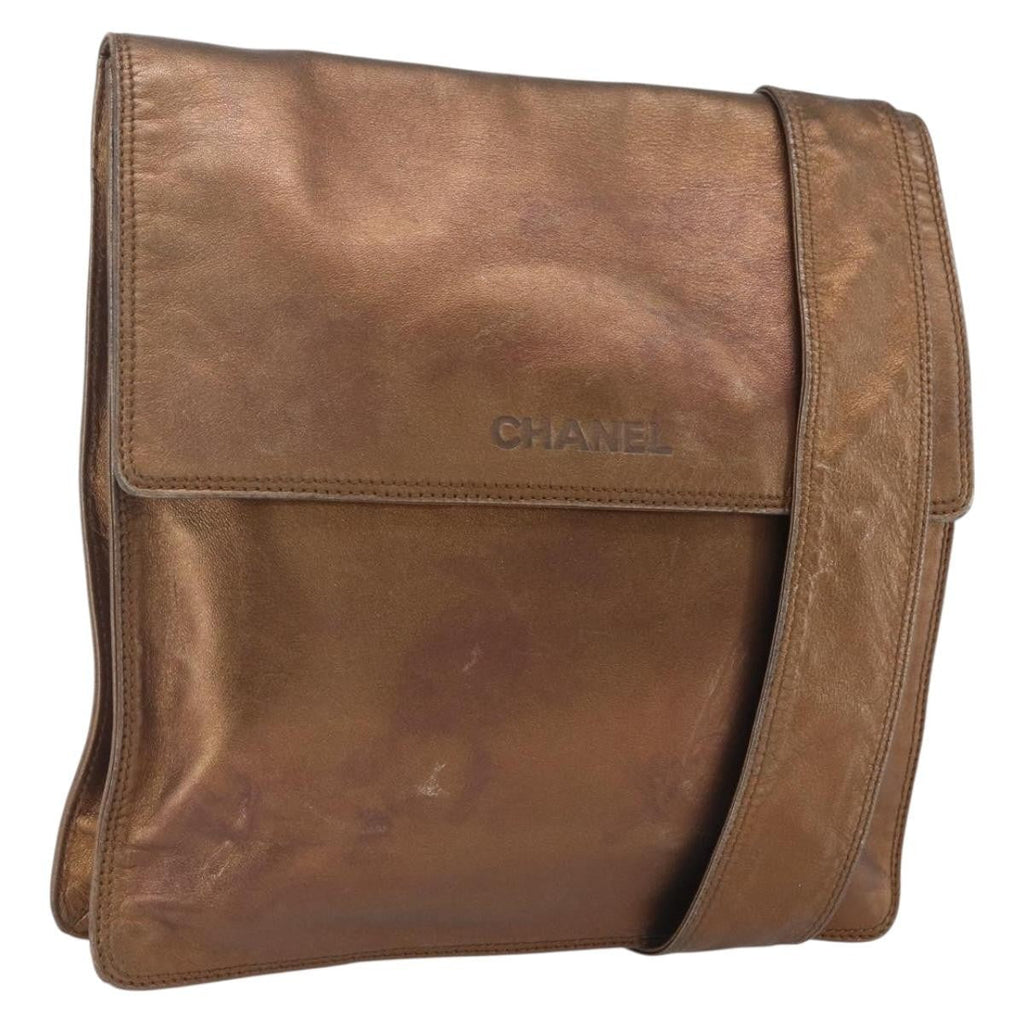 Chanel Vintage Logo Flap Messenger Bag Leather Brown Leather Shoulder Bag Bag (Pre-Owned)