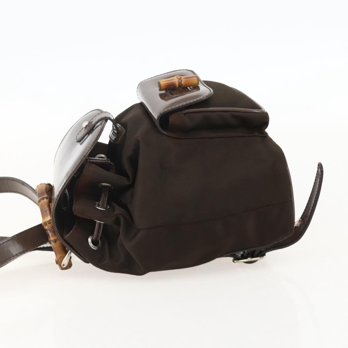 Gucci Vintage Bamboo Backpack Nylon And Patent Leather Brown Nylon Backpack Bag (Pre-Owned)