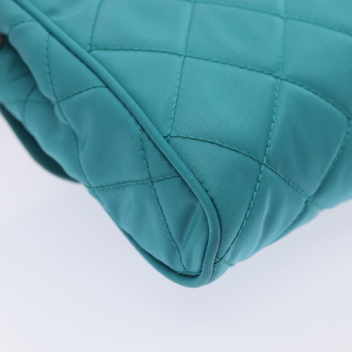 Prada Pushlock Chain Flap Bag Quilted Tessuto Turquoise Nylon Shoulder Bag Bag (Pre-Owned)
