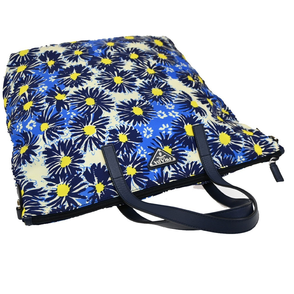 Prada Convertible Zip Tote Printed Tessuto Blue Nylon Shoulder Bag Bag (Pre-Owned)