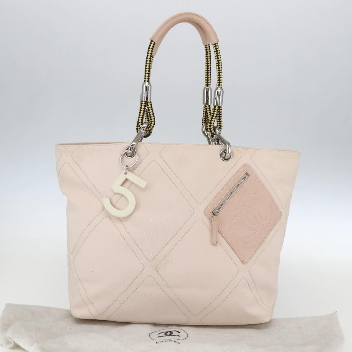 Chanel Vintage Cruise Line No.5 Tote Quilted Canvas Pink Canvas Tote Bag Bag (Pre-Owned)
