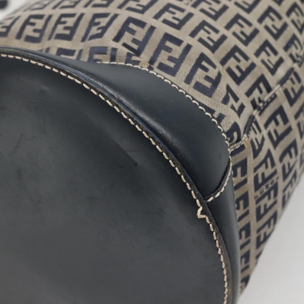 Fendi Ff Logo Mon Tresor Bucket Bag Printed Shearling With Leather Navy Canvas Shoulder Bag Bag (Pre-Owned)