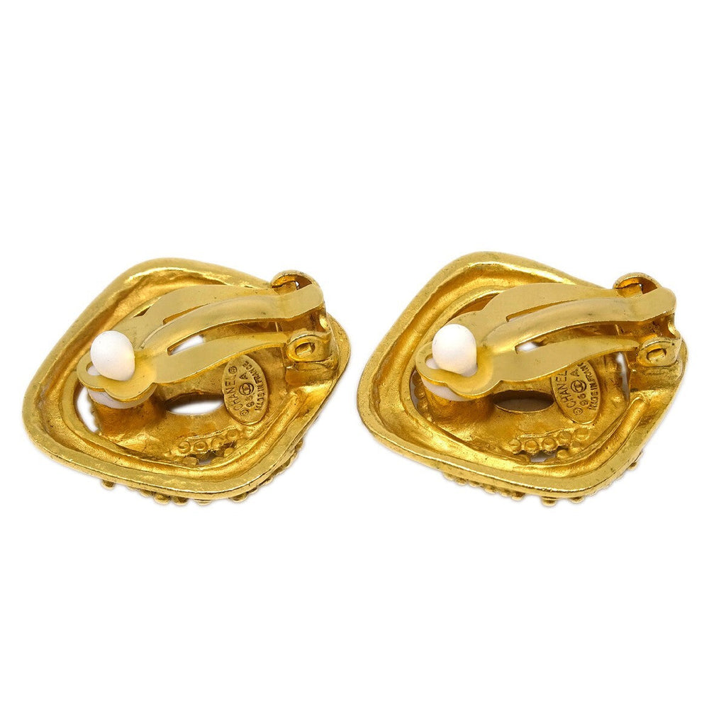 Chanel Cc Rhombus Clip-On Earrings Metal Gold Gold_Plated Earrings Jewelry (Pre-Owned)