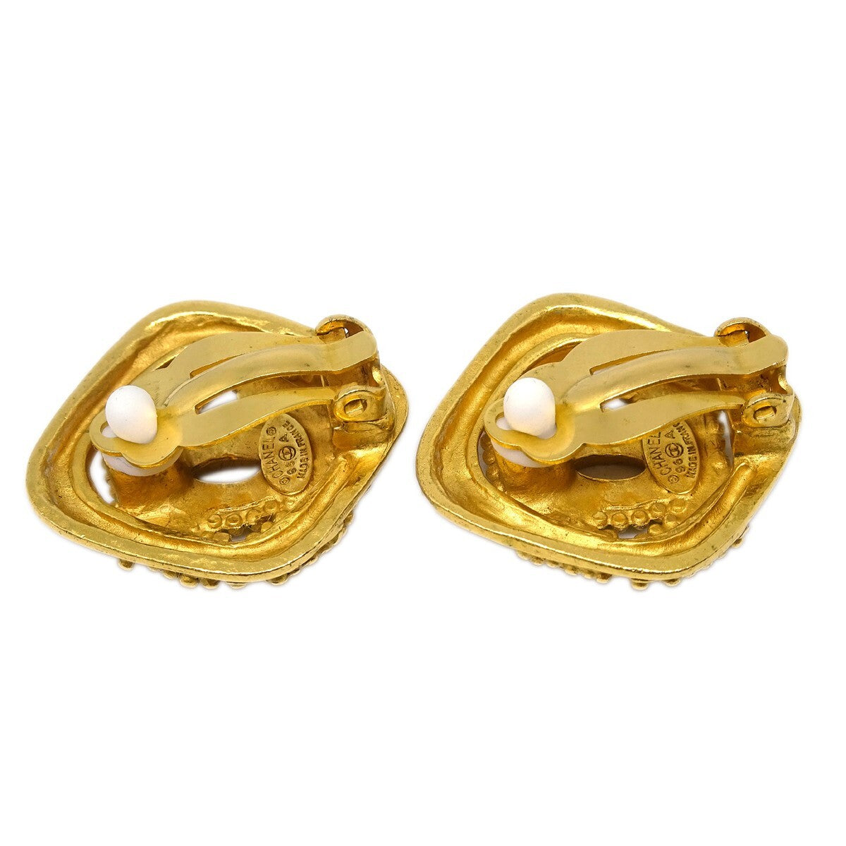 Chanel Cc Rhombus Clip-On Earrings Metal Gold Gold_Plated Earrings Jewelry (Pre-Owned)