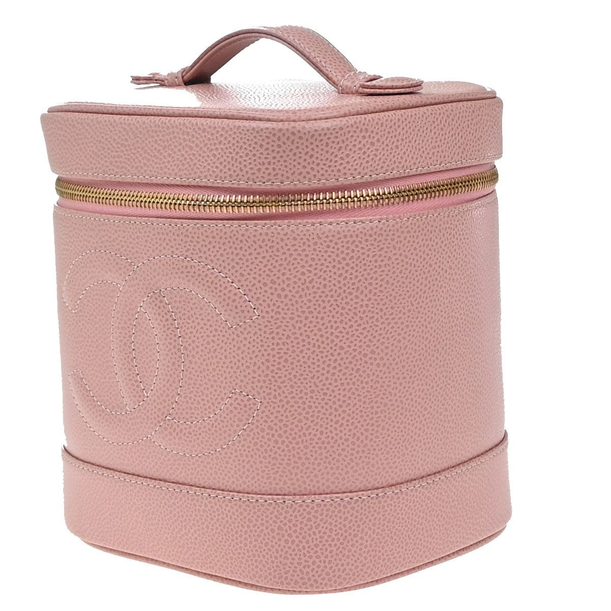 Chanel Vintage Timeless Cosmetic Case Caviar Pink Leather Handbag (Pre-Owned)