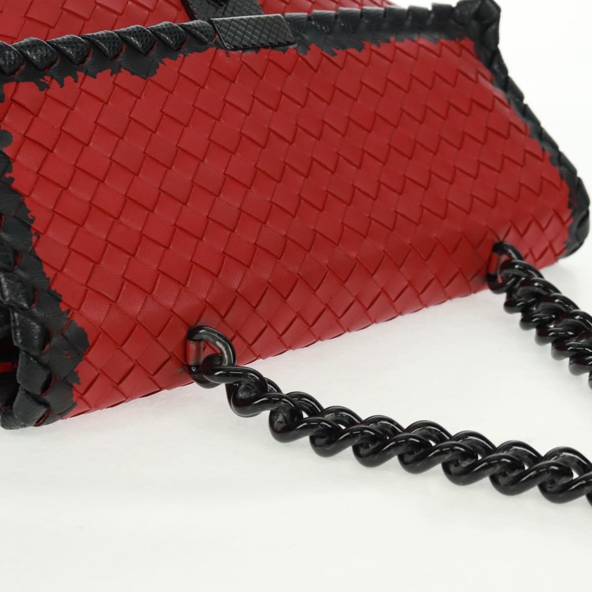 Bottega Veneta Glass Shoulder Bag Intrecciato Nappa With Snakeskin Red Leather Shoulder Bag Bag (Pre-Owned)