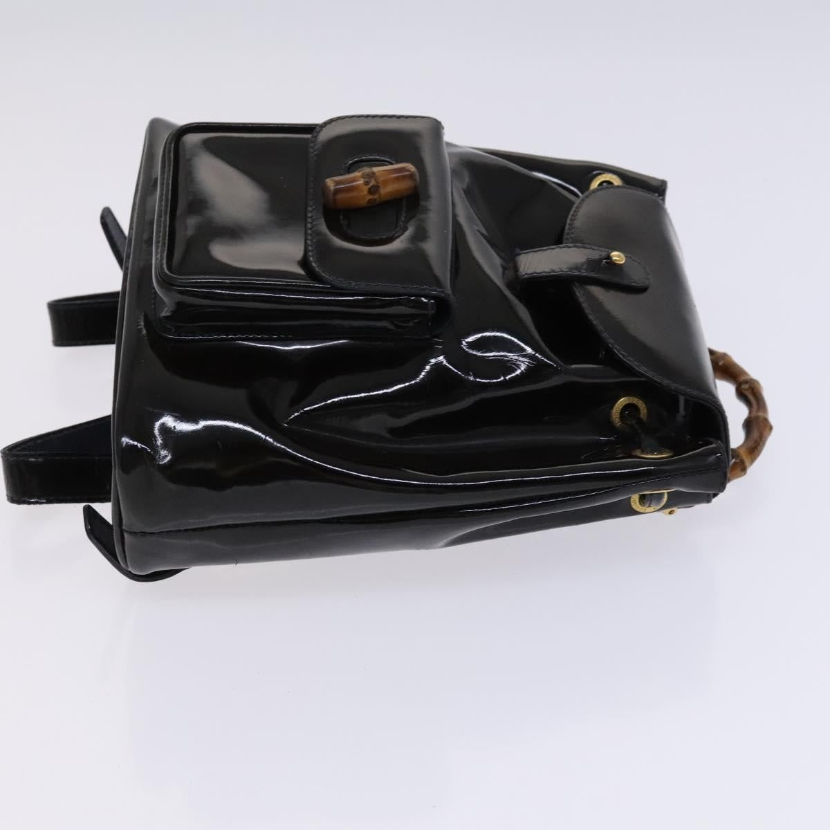 Gucci Vintage Bamboo Backpack Patent Black Patent_Leather Backpack Bag (Pre-Owned)
