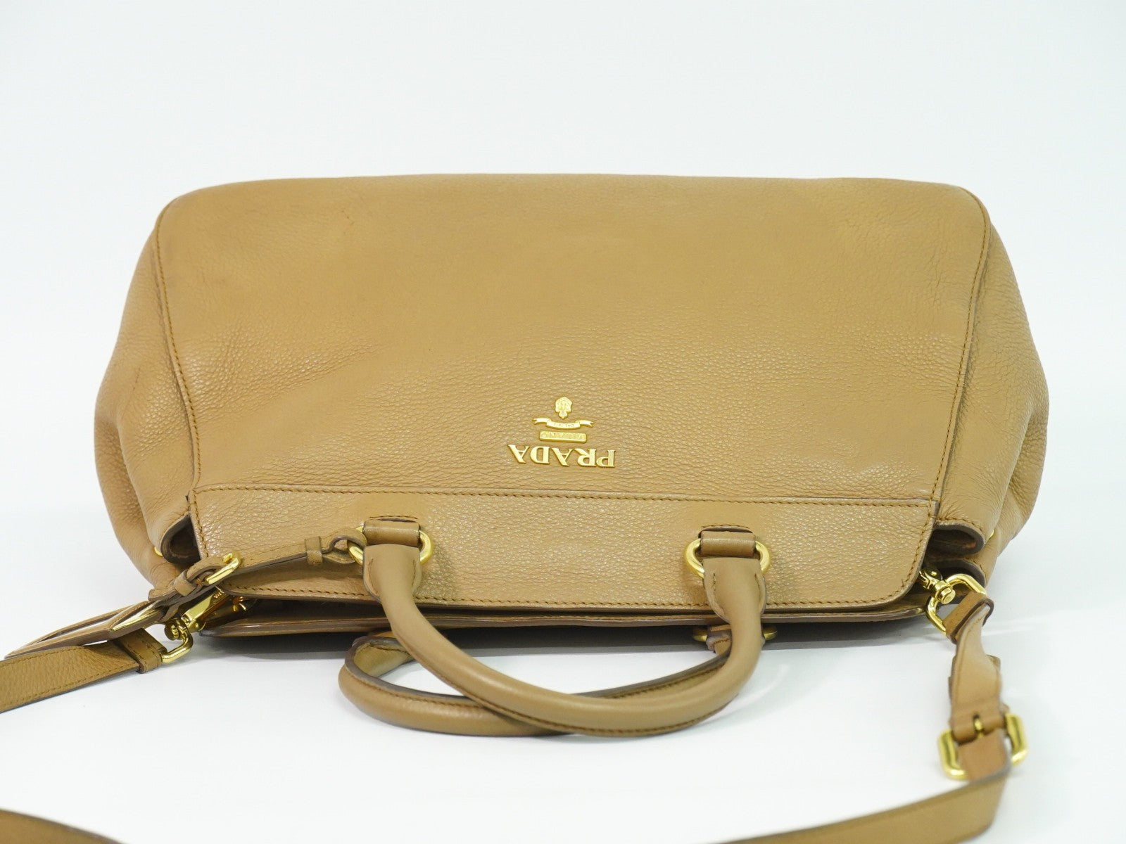Prada Vintage Handbag Leather Beige Leather Handbag (Pre-Owned)