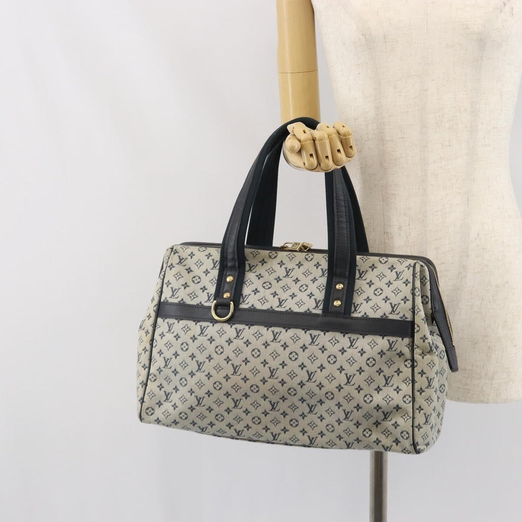 Louis Vuitton Josephine Handbag Mini Lin Blue Canvas Handbag (Pre-Owned)