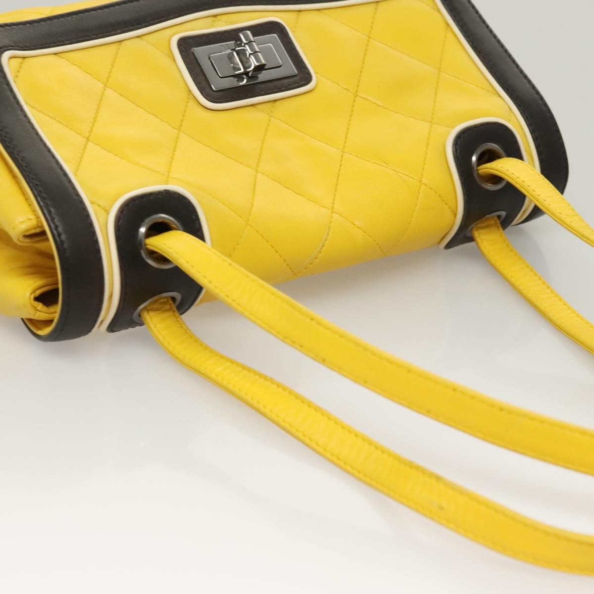 Chanel Two Tone Mademoiselle Lock Flap Bag Quilted Lambskin Yellow Leather Shoulder Bag Bag (Pre-Owned)