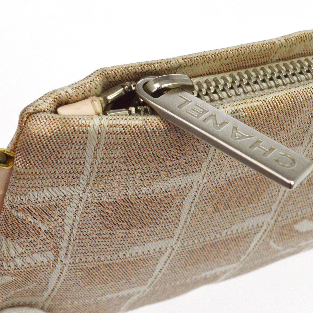 Chanel Travel Line Zip Pouch Nylon Beige Nylon Clutche & Pouche Bag (Pre-Owned)