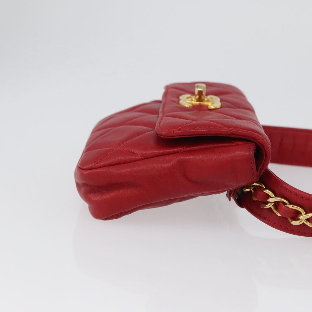 Chanel Vintage Cc Flap Waist Bag Quilted Lambskin Red Leather Clutche & Pouche Bag (Pre-Owned)