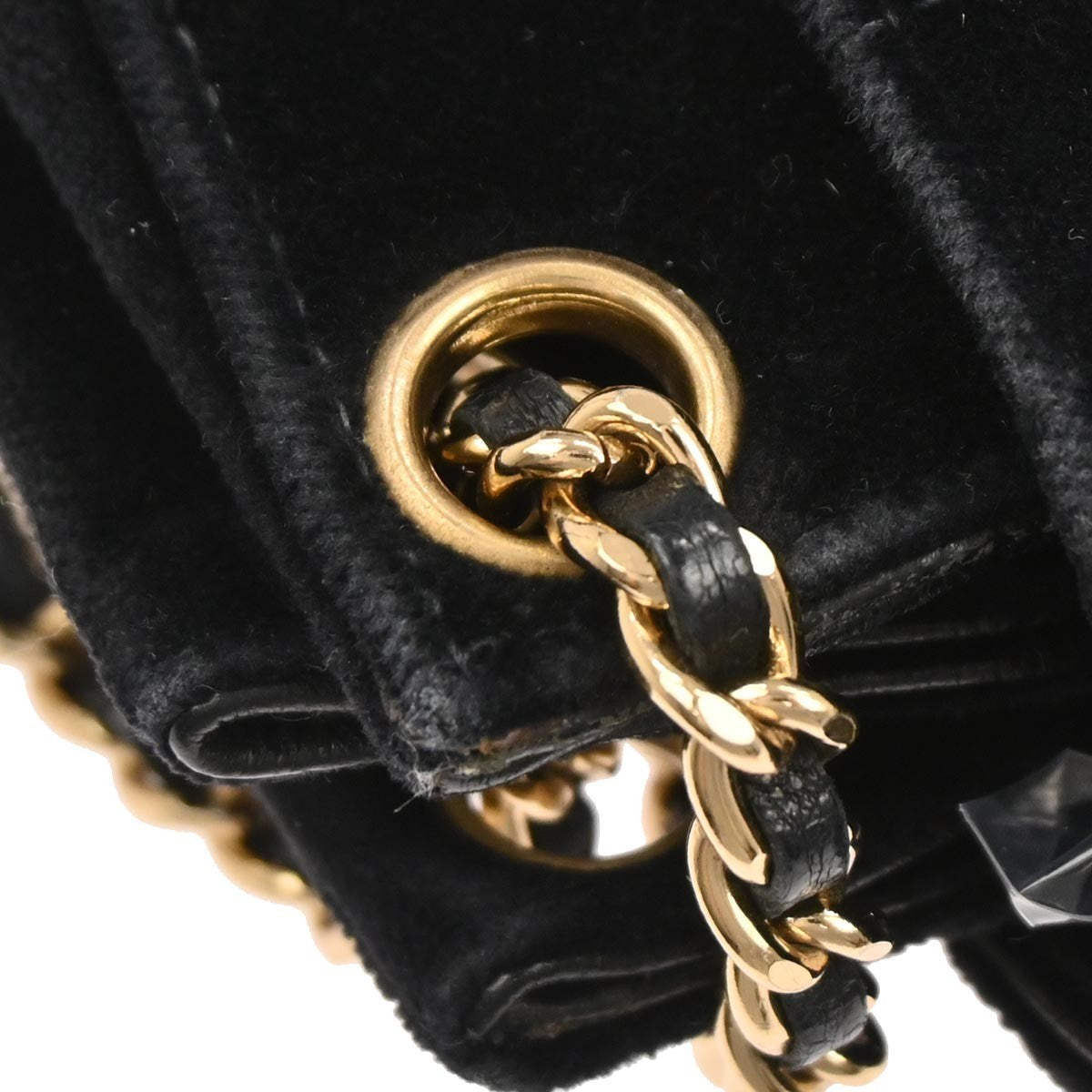 Chanel Chocolate Bar Mademoiselle Lock Chain Bag Quilted Velvet Black Velvet Shoulder Bag Bag (Pre-Owned)