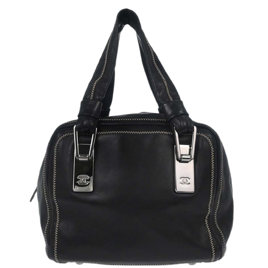 Chanel Cc Bowler Leather Black Leather Handbag (Pre-Owned)