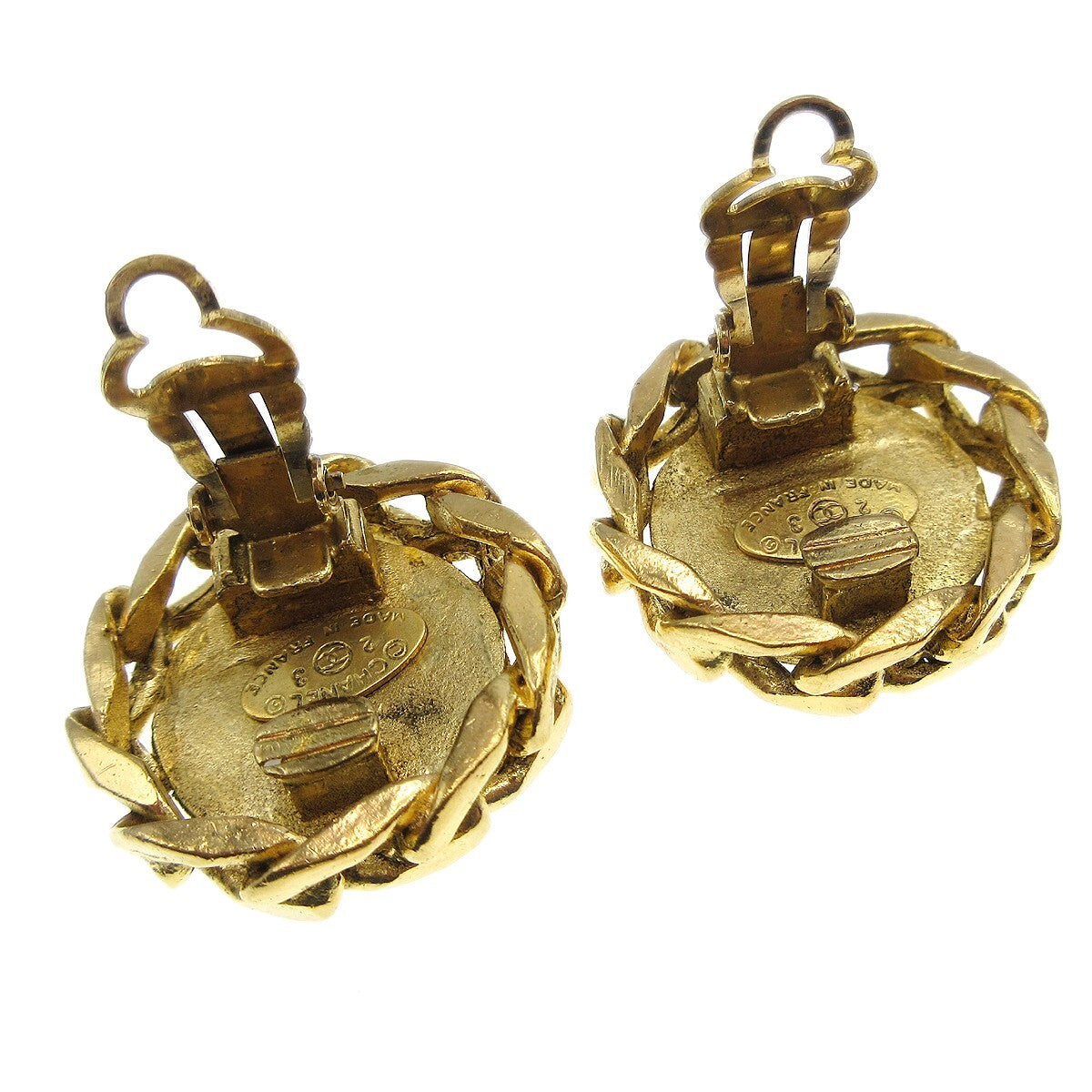 Chanel Cc Button Clip-On Earrings Metal With Faux Pearl Gold Gold_Plated Earrings Jewelry (Pre-Owned)