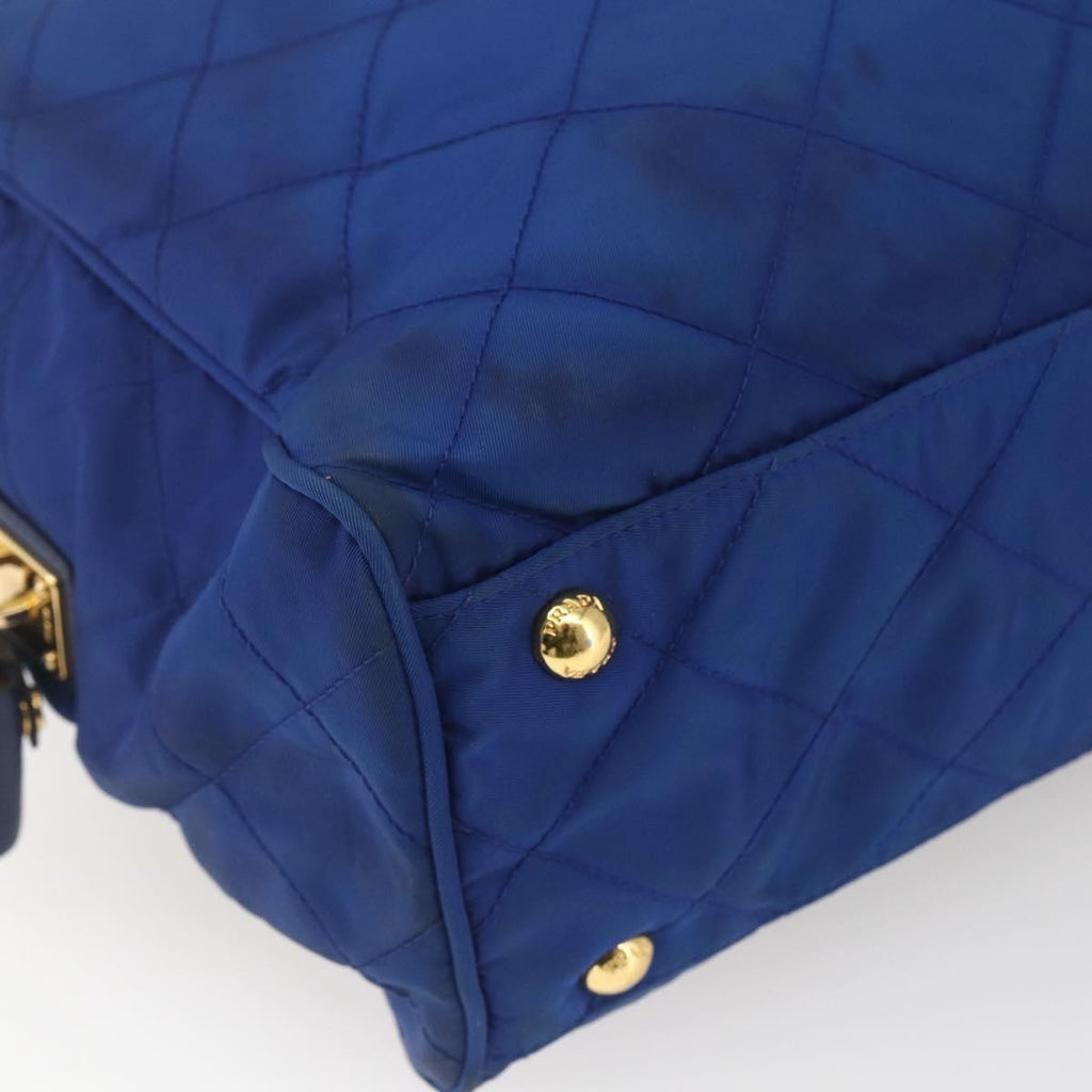 Prada Chain Shoulder Bag Quilted Tessuto Blue Nylon Shoulder Bag Bag (Pre-Owned)