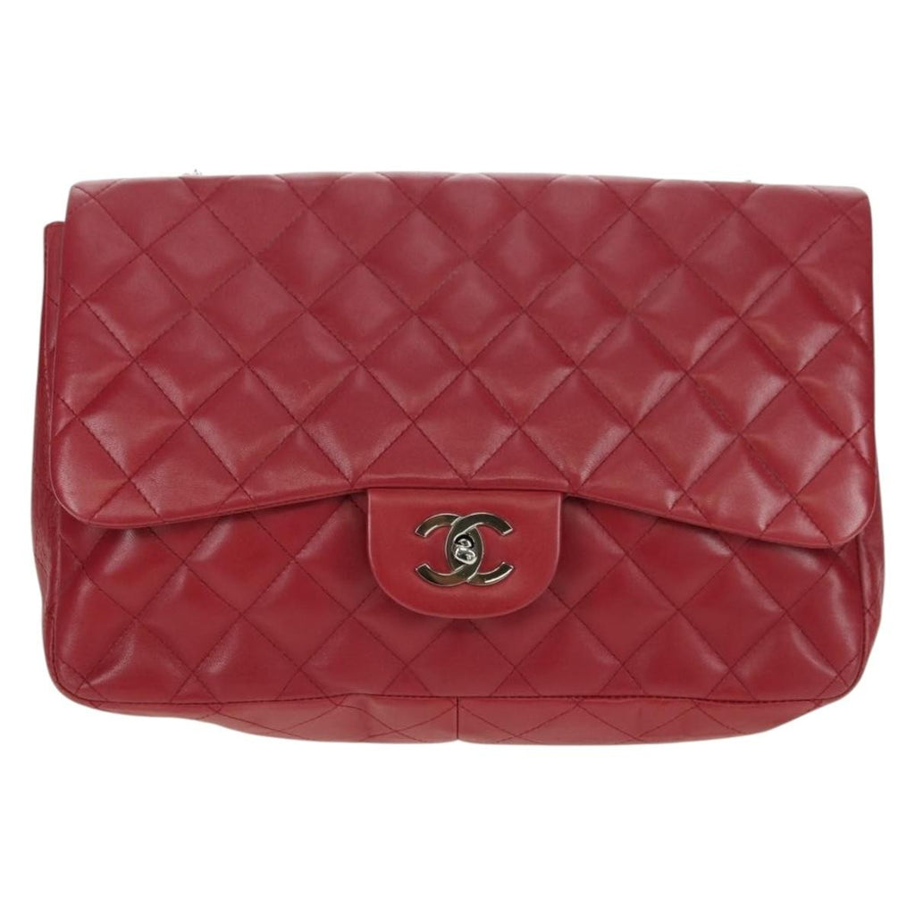 Chanel Classic Single Flap Bag Quilted Lambskin Red Leather Shoulder Bag Bag (Pre-Owned)