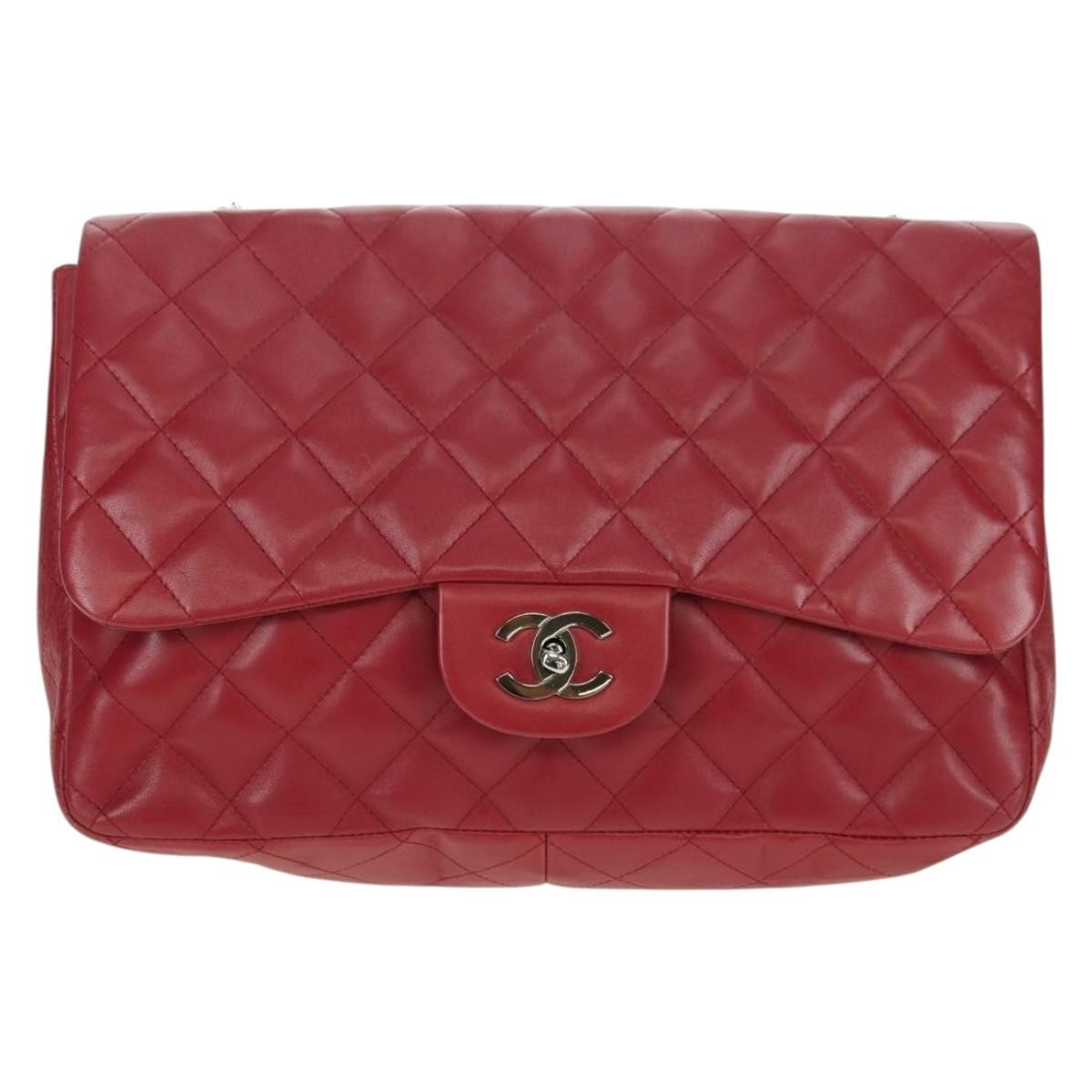 Chanel Classic Single Flap Bag Quilted Lambskin Red Leather Shoulder Bag Bag (Pre-Owned)