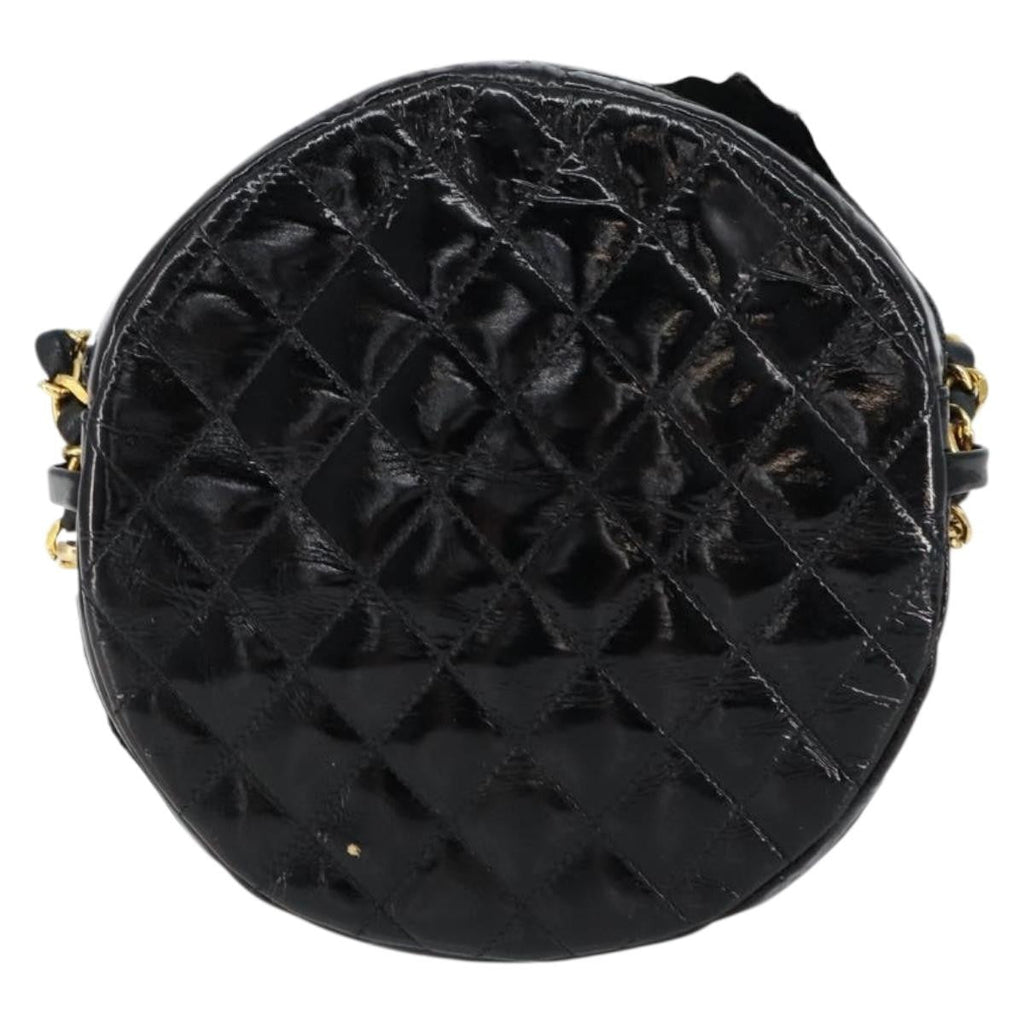 Chanel Vintage Camellia Round Evening Bag Lambskin And Satin Black Patent_Leather Clutche & Pouche Bag (Pre-Owned)