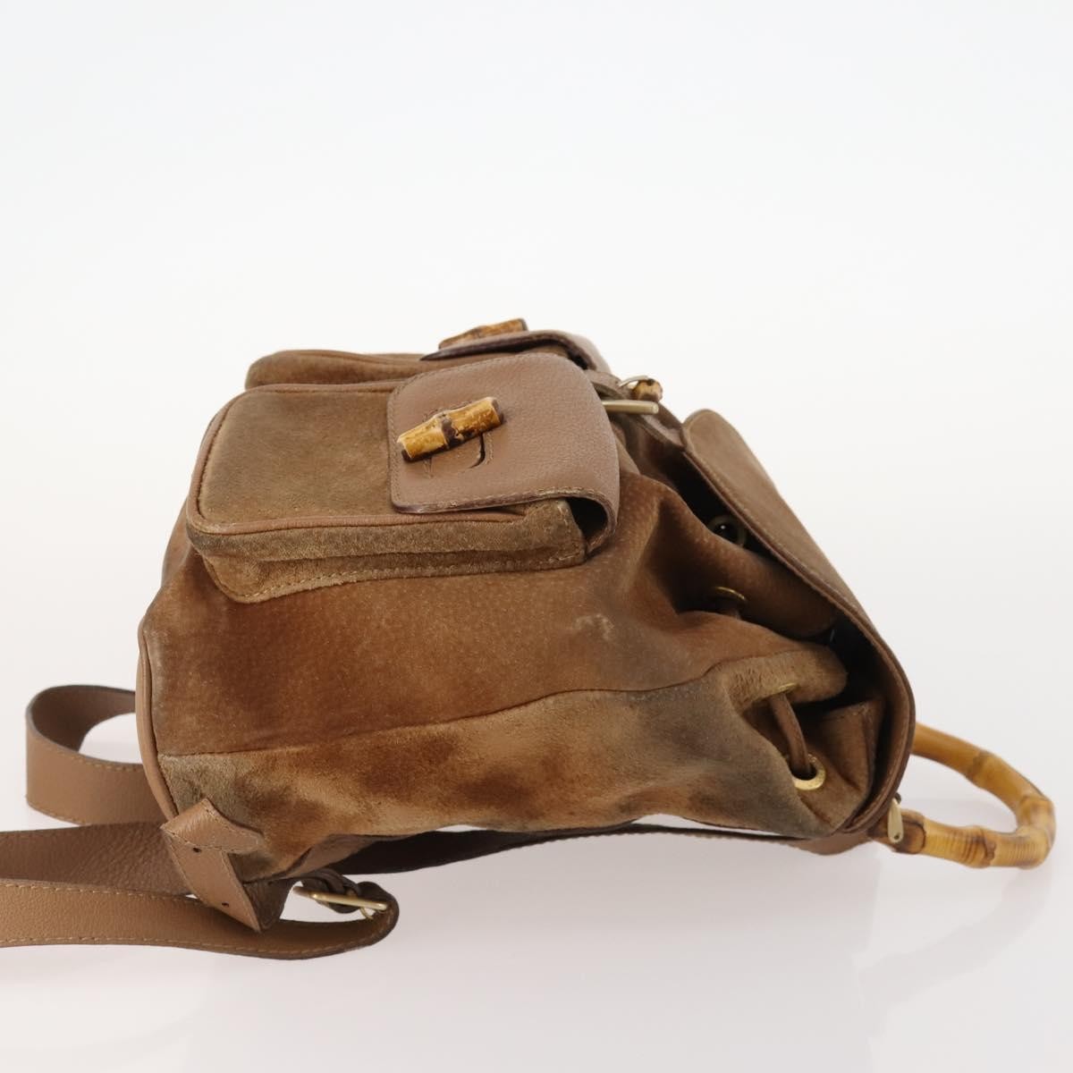 Gucci Vintage Bamboo Backpack Suede And Leather Brown Suede Backpack Bag (Pre-Owned)