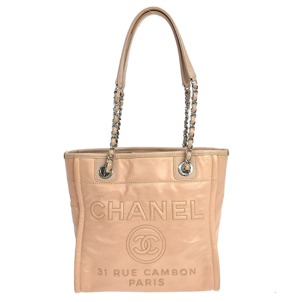 Chanel North South Deauville Tote Leather Pink Leather Tote Bag Bag (Pre-Owned)