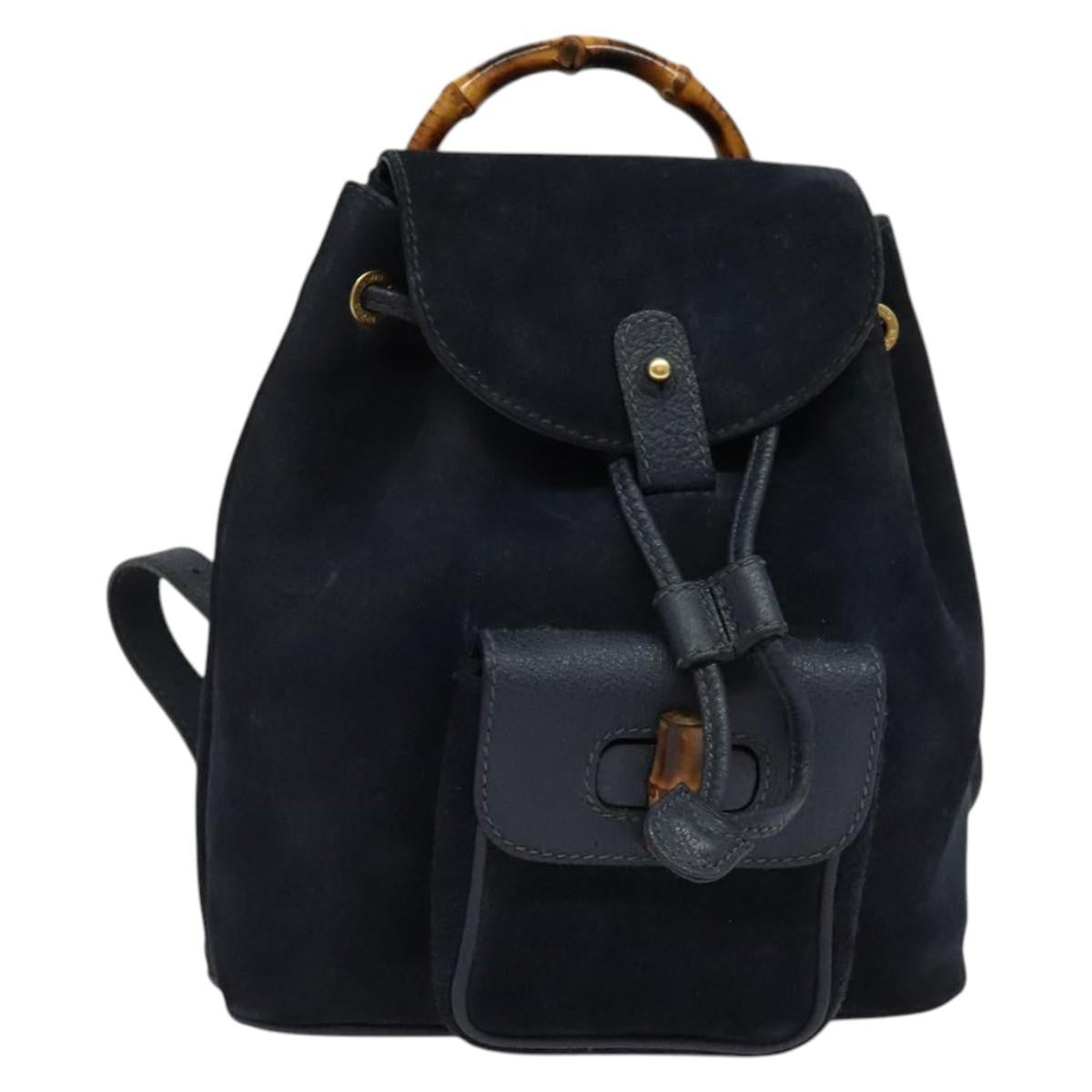 Gucci Gucci Bamboo Backpack Daim Navy Suede Backpack Bag (Pre-Owned)