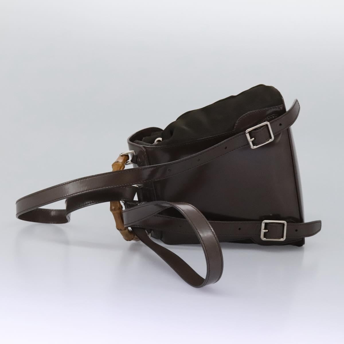 Gucci Vintage Bamboo Backpack Nylon And Patent Leather Brown Nylon Backpack Bag (Pre-Owned)
