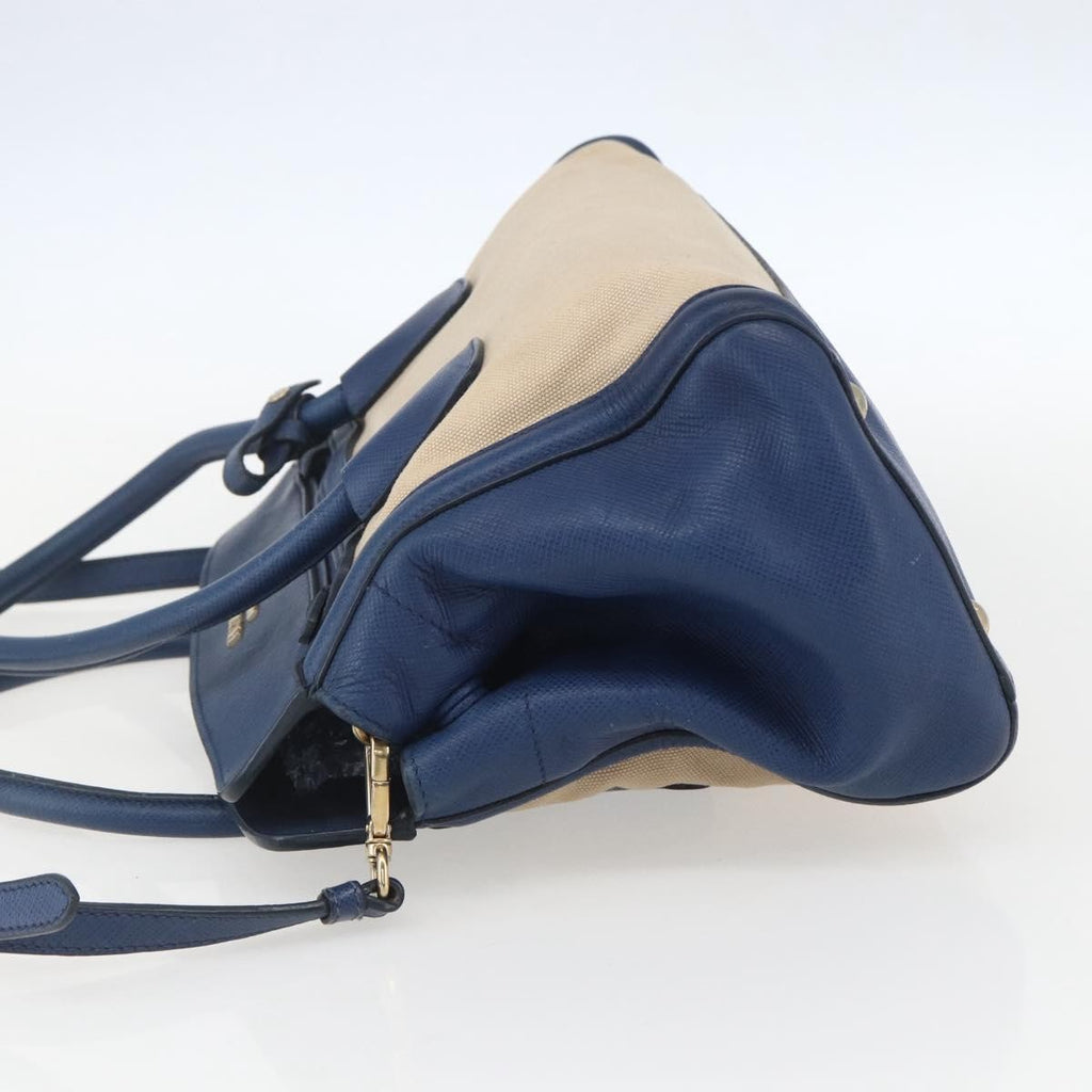 Prada Cuir Frame Convertible Tote Canvas And Saffiano Leather Beige Canvas Tote Bag Bag (Pre-Owned)