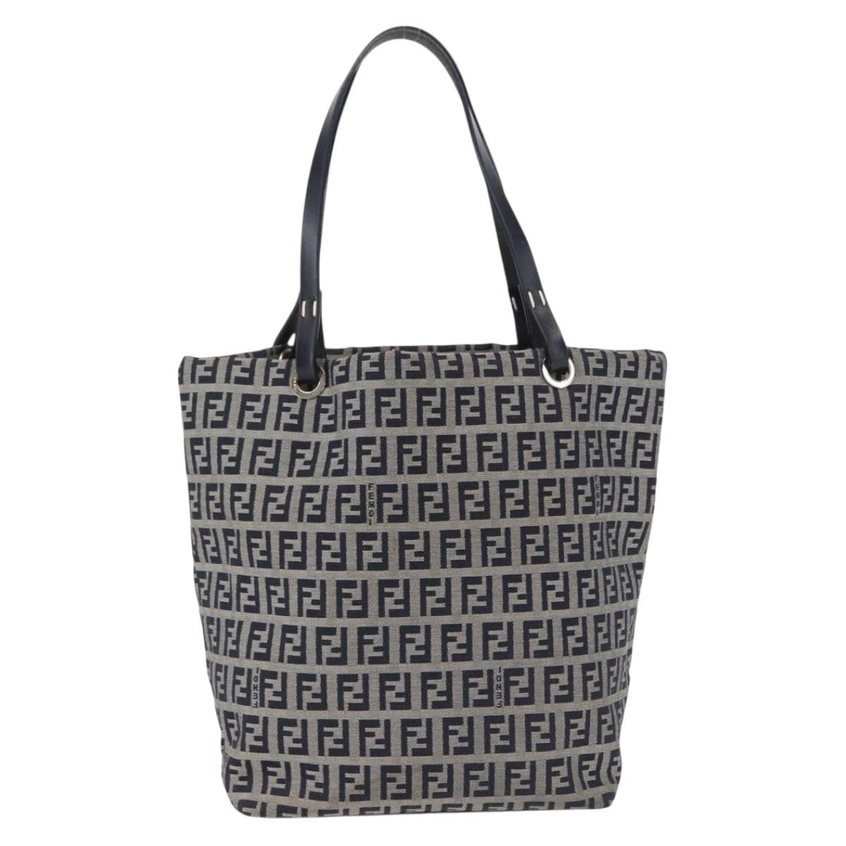 Fendi Shopping Tote Zucchino Canvas Navy Canvas Tote Bag Bag (Pre-Owned)