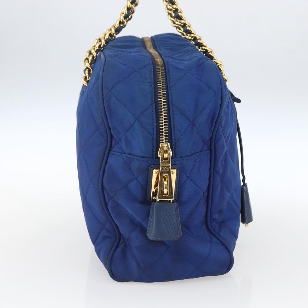 Prada Chain Shoulder Bag Quilted Tessuto Blue Nylon Shoulder Bag Bag (Pre-Owned)