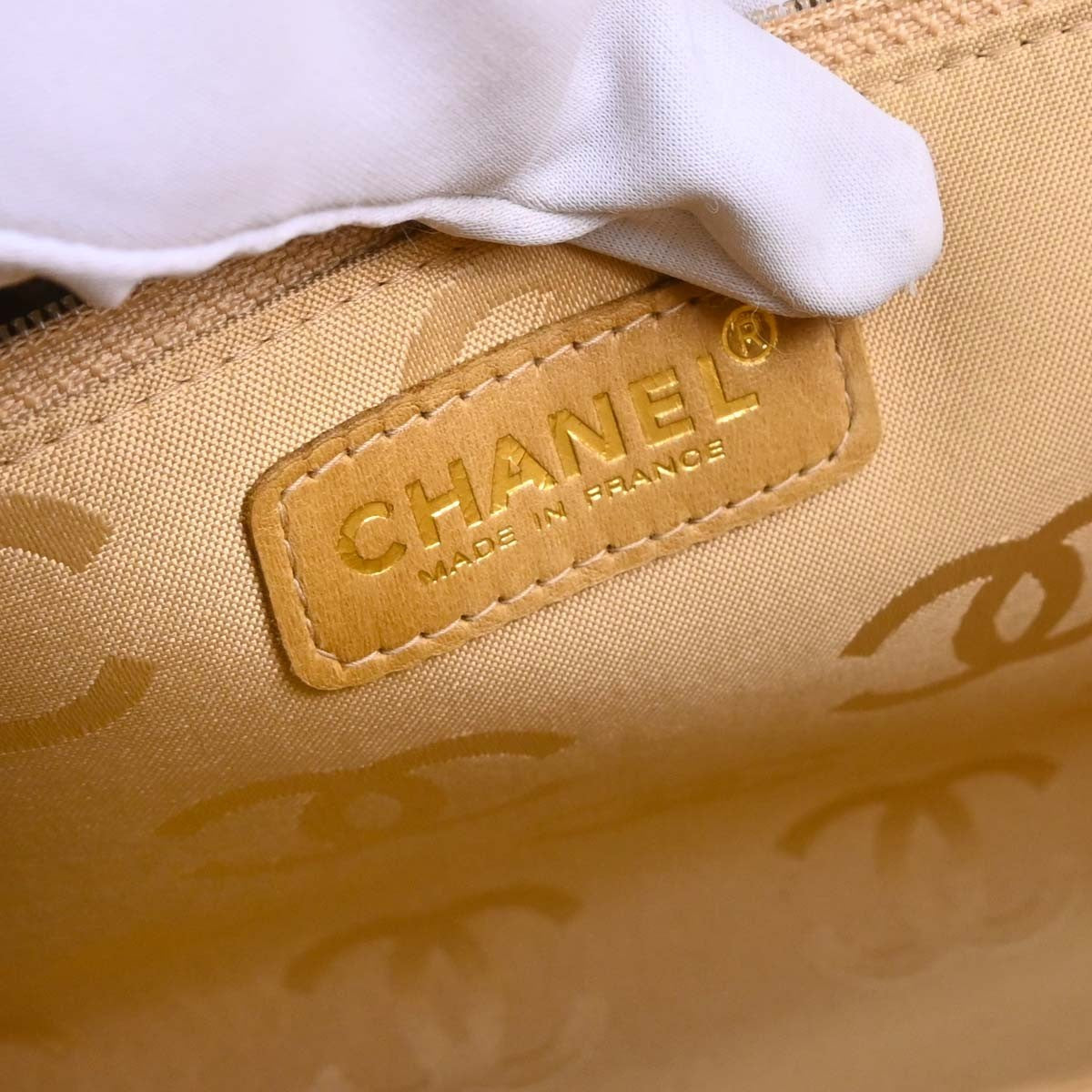 Chanel Vintage Chocolate Bar Open Tote Quilted Caviar Beige Leather Tote Bag Bag (Pre-Owned)