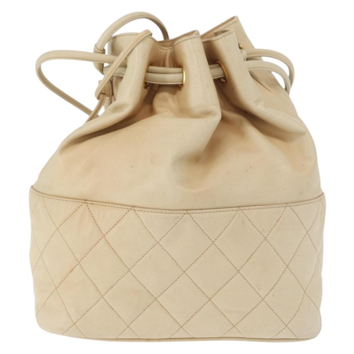 Chanel Gabrielle Drawstring Bag Quilted Calfskin Beige Leather Shoulder Bag Bag (Pre-Owned)