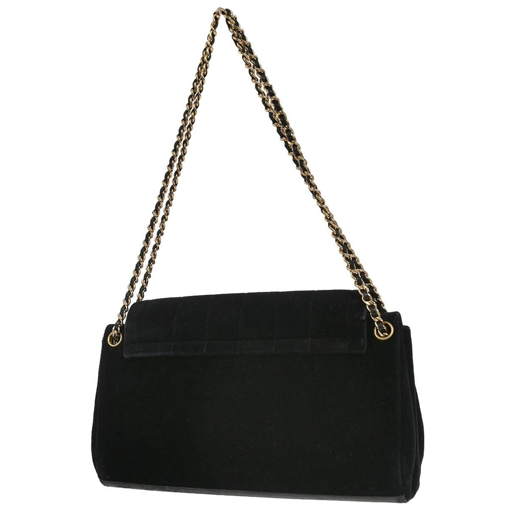 Chanel Chocolate Bar Mademoiselle Lock Chain Bag Quilted Velvet Black Velvet Shoulder Bag Bag (Pre-Owned)