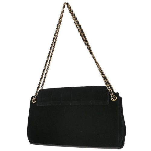 Chanel Chocolate Bar Mademoiselle Lock Chain Bag Quilted Velvet Black Velvet Shoulder Bag Bag (Pre-Owned)