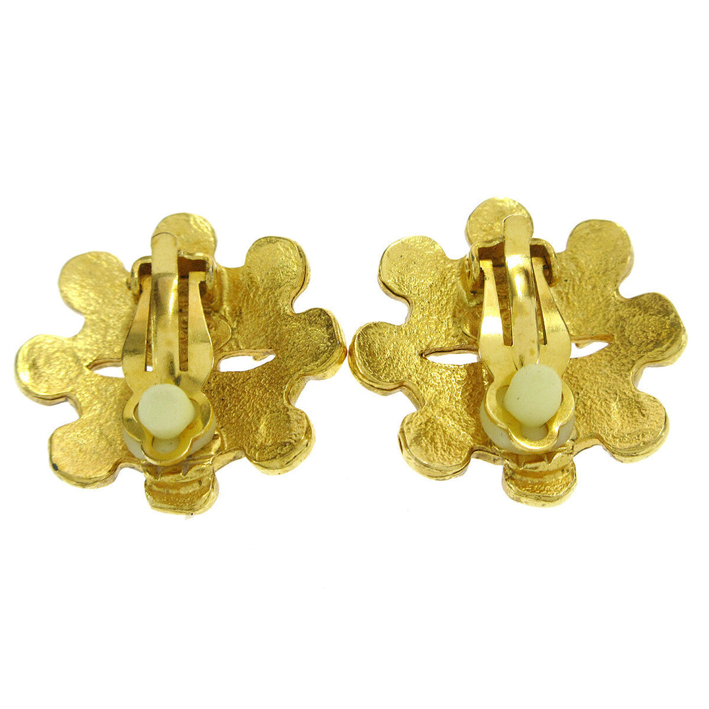 Chanel Vintage Flower Clip-On Earrings Metal Gold Gold_Plated Earrings Jewelry (Pre-Owned)
