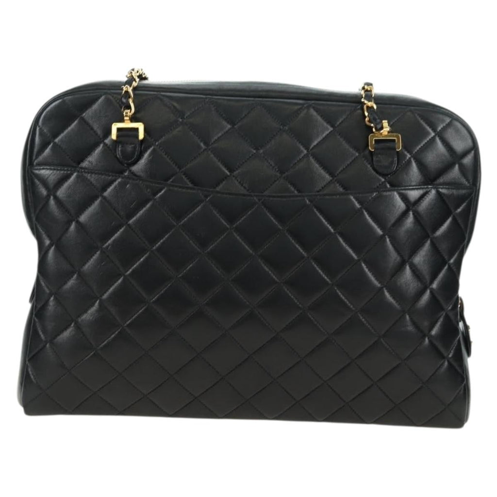 Chanel Vintage Zip Chain Shoulder Bag Quilted Lambskin Black Leather Shoulder Bag Bag (Pre-Owned)