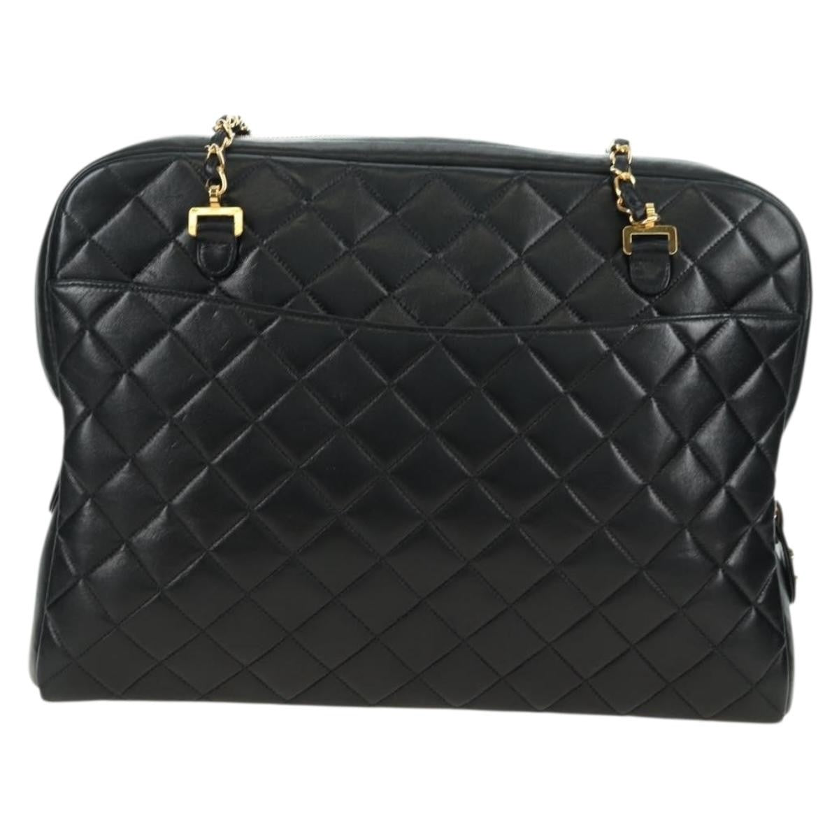 Chanel Vintage Zip Chain Shoulder Bag Quilted Lambskin Black Leather Shoulder Bag Bag (Pre-Owned)