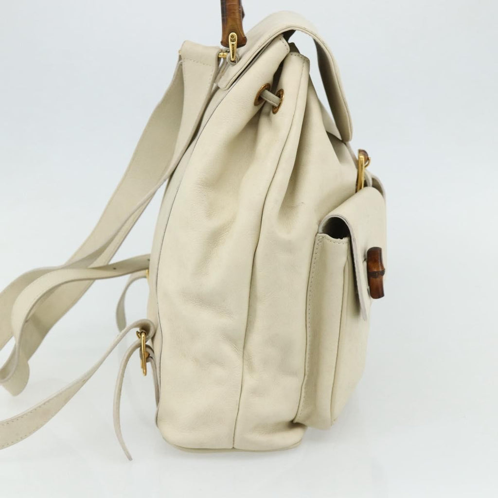 Gucci Vintage Bamboo Backpack Leather White Leather Backpack Bag (Pre-Owned)